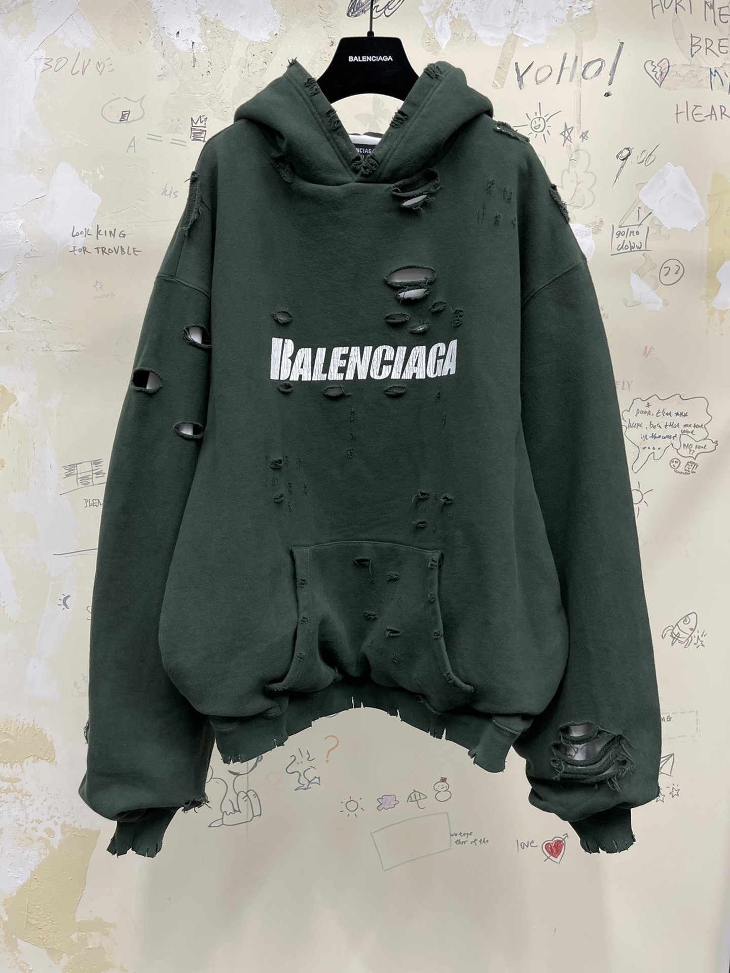 balenciaga destroyed hoodie black