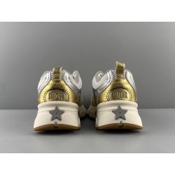 GT Dior Beige Mesh with Gold-Tone and Silver-Tone Laminated Leather Sneaker