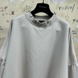 GT Balenciaga Pierced Round Sweatshirt Oversized in White