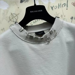 GT Balenciaga Pierced Round Sweatshirt Oversized in White